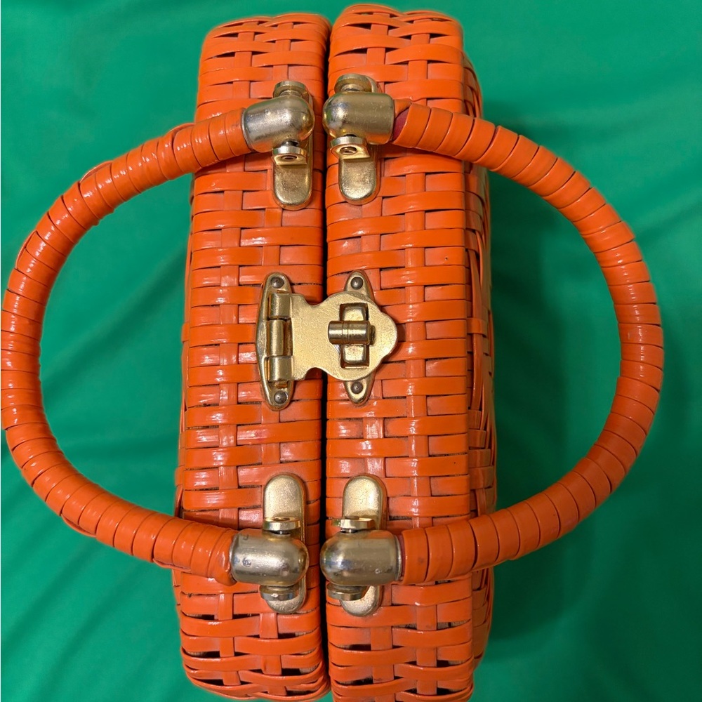 Vintage Woven Wicker Handbag in Vibrant Orange - Picture 4 of 6